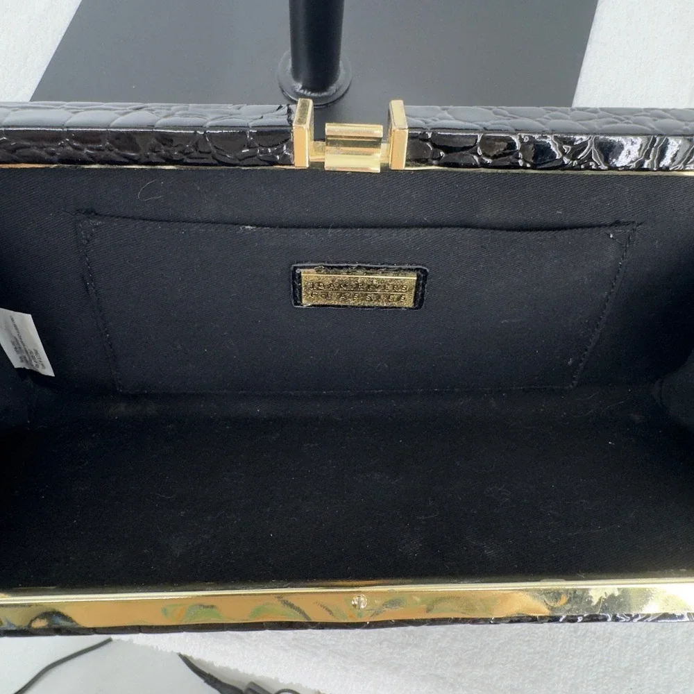 Joan Rivers Classics Collection Black Croc Embossed Patent Evening Clutch Bag